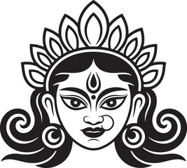 Black and White Tribal Style Goddess Durga Head Illustration