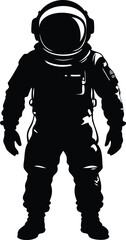 Black Silhouette of an Astronaut Standing Tall in Outer Space Uniform