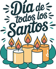 Dia de todos los Santos Teal Candles Illustration Day of the Dead