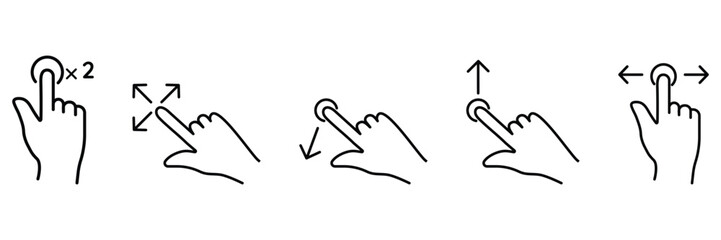 Touch gesture user interface hand sign icon set for tap double tap expand slide pull swipe mobile device vector illustration.