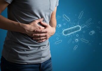 Abdominal pain illustration with bacteria