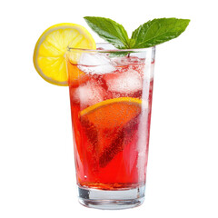 Refreshing Non-Alcoholic Sparkling Beverage with Lemon Slices and Mint Leaves in Clear Glass for Summer Enjoyment transparent background