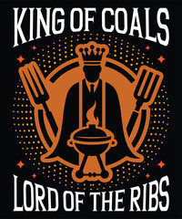 Grilling King of Coals Lord of the Ribs BBQ Master Chef Tshirt Design