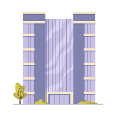 Exterior of glass office building with multiple stories. Vector isolated flat of business center or commercial estate, downtown skyscrapers architecture of big city. Cityscape view of construction