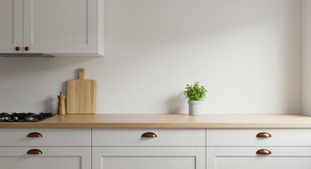 Minimalist Kitchen Counter Scene with Negative Space on the Left