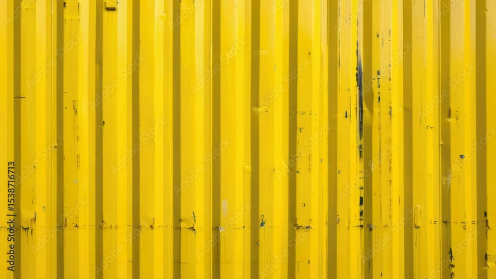 Poster a fire hydrant stands in front of a bright yellow corrugated wall, with a simple and straightforward