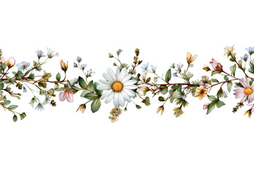  beautiful floral border with variety of flowers isolated on white background