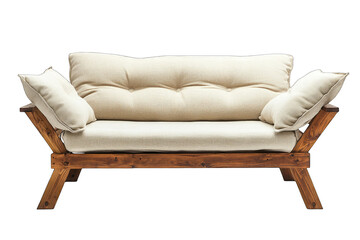 Fototapeta premium Light beige sofa with wooden frame