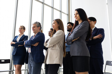 Obraz premium group portrait business team : Portrait of successful businessman and businesswoman Multiethnic people standing together at workplace
