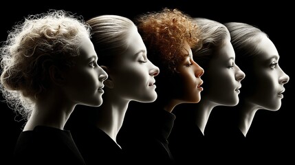 Diverse women's profiles, serene and elegant