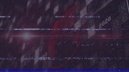 Static spike sparking red symbol pulsing and numeric grid drifting as year markers flickering