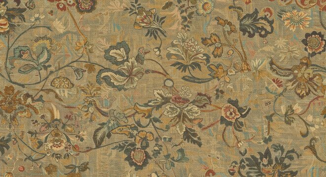 Fototapeta Vintage Tapestry with Faded Yet Elegant Embroidery Detail