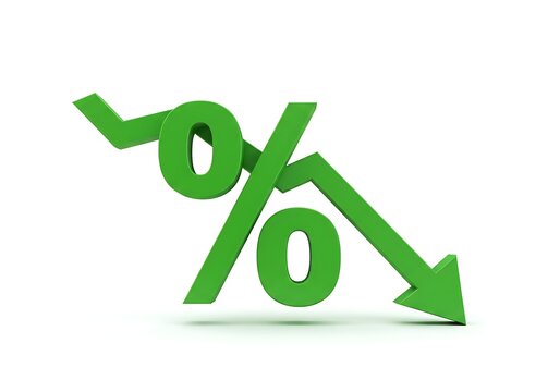 Green percentage sign with downward arrow illustrating decrease