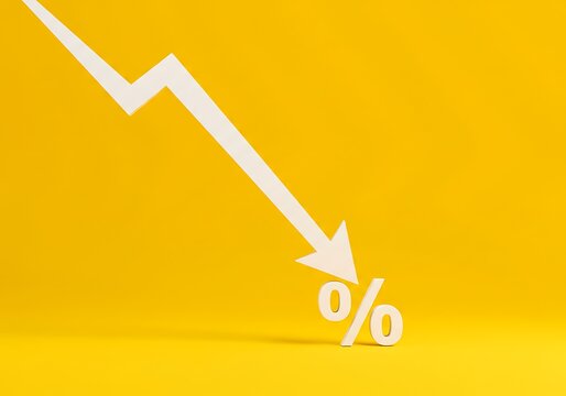 Declining percentage with arrow on yellow background