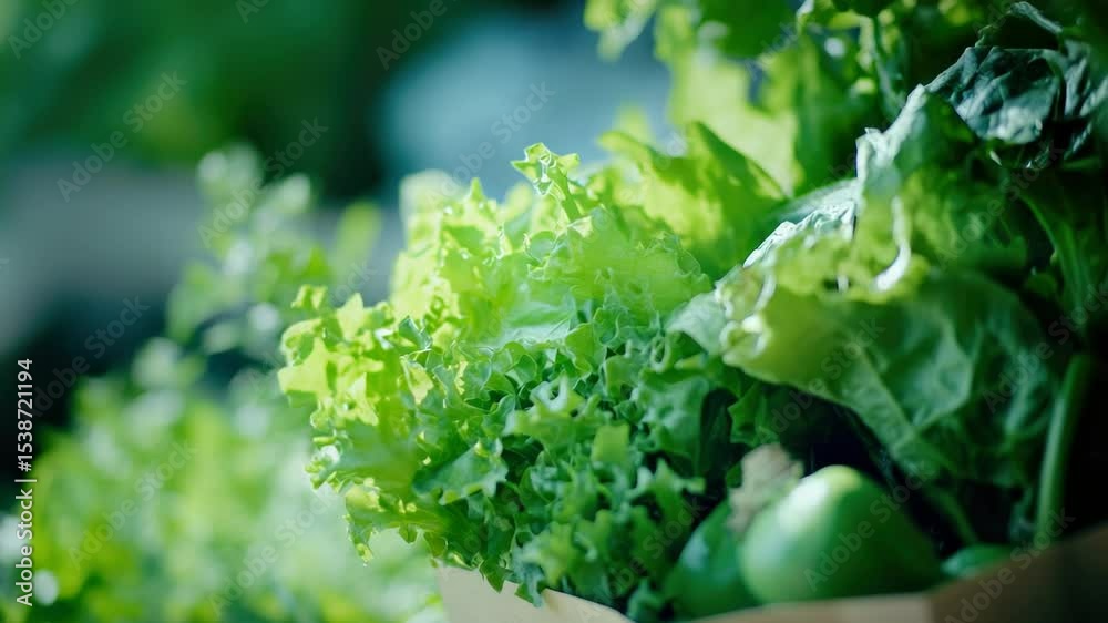 Poster a bundle of crisp lettuce wrapped in a paper bag, ready for use or transport