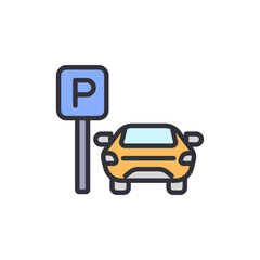 Stylized Illustration Of Vehicle Parked Beside Parking Sign On White