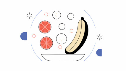 Flat Lay Illustration of Banana and Grapefruit Slices
