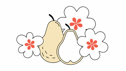 Two Pears with Blossom Flowers