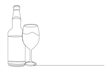 Oktoberfest Drinking concept continuous line art drawing, Wine Bottle and Glass Single-Line Drawing