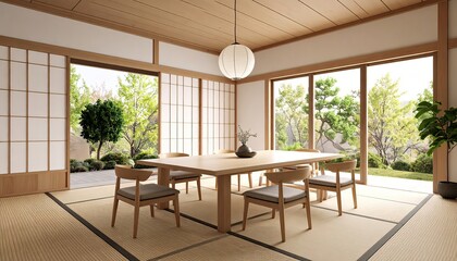 Japanese Dining Room Interior with Minimalist Design