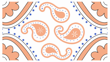 Peach and Blue Paisley Pattern
