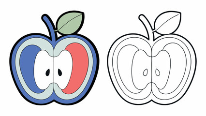 Apple Halves, Color and Line Art Illustration
