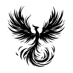 Obraz premium Phoenix Black Silhouette Mythical Bird Wings Feathers Rebirth Symbol