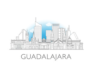 Obraz premium Guadalajara, Mexico cityscape illustration skyline drawing