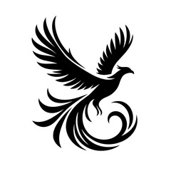 Obraz premium Phoenix Black Bird Silhouette Mythical Creature Elegant Wings Tattoo