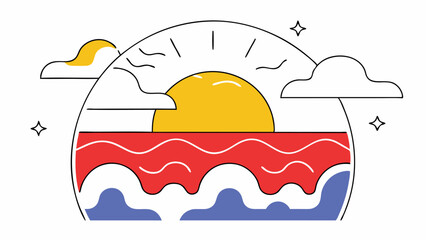 Sunset over Ocean - Minimalist Line Art Illustration