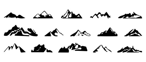 Mountain Silhouette Black Filled On The White Background - Vector Illustration Design Elements.
