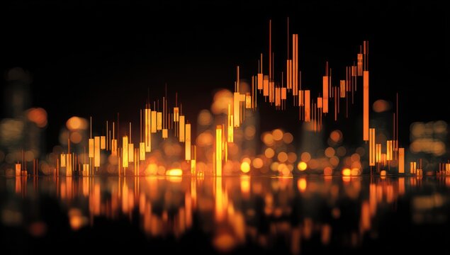 Abstract financial chart over cityscape lights