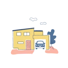 Fotobehang 駐車場のある一軒家 © hisa-nishiya