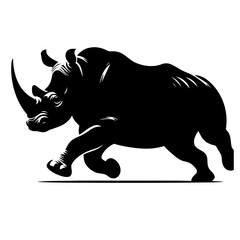 Obraz premium Rhino Silhouette Powerful Vector Graphic Of Charging Rhinoceros In