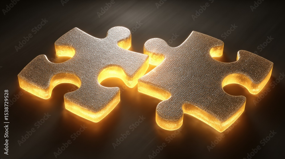 Poster Connected Puzzle Pieces Glowing in the Dark Emphasize the Importance of Unity and Collaboration for Problem Solving in Various Scenarios