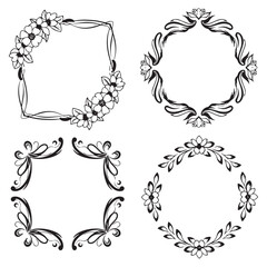 Whimsical Decorative Vector Floral Frames Set Collection
