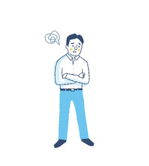困った表情で腕組みをしている男性