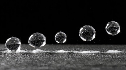 Acoustic levitation droplet array background with floating water spheres in ultrasound field, physics demonstration art.