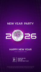 2026 Happy New Year club poster Background for your Flyers and Greetings Card graphic or new year themed party invitations. 2026 New Year Party Celebration invitation design.