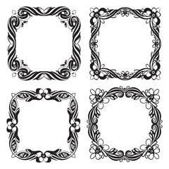 Monochrome Decorative Vector Floral Frames Set Collection
