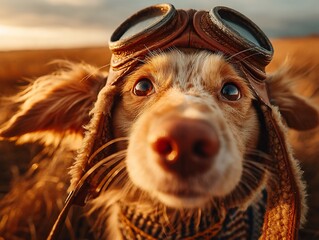 Dog wearing aviator goggles