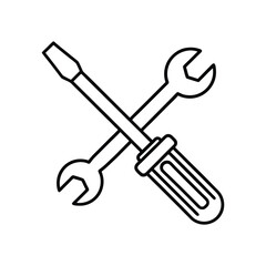 Crossed Wrench and Screwdriver Line Art Icon Vector Illustration.