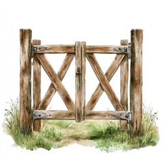 A rustic wooden gate stands invitingly amidst verdant grass.