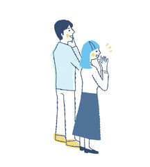 右の方を見て喜んでいる後ろ姿のカップル
