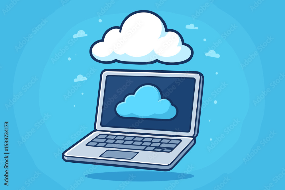Aufkleber cloud computing technology concept with a laptop computer. online data storage, backup, and file syn