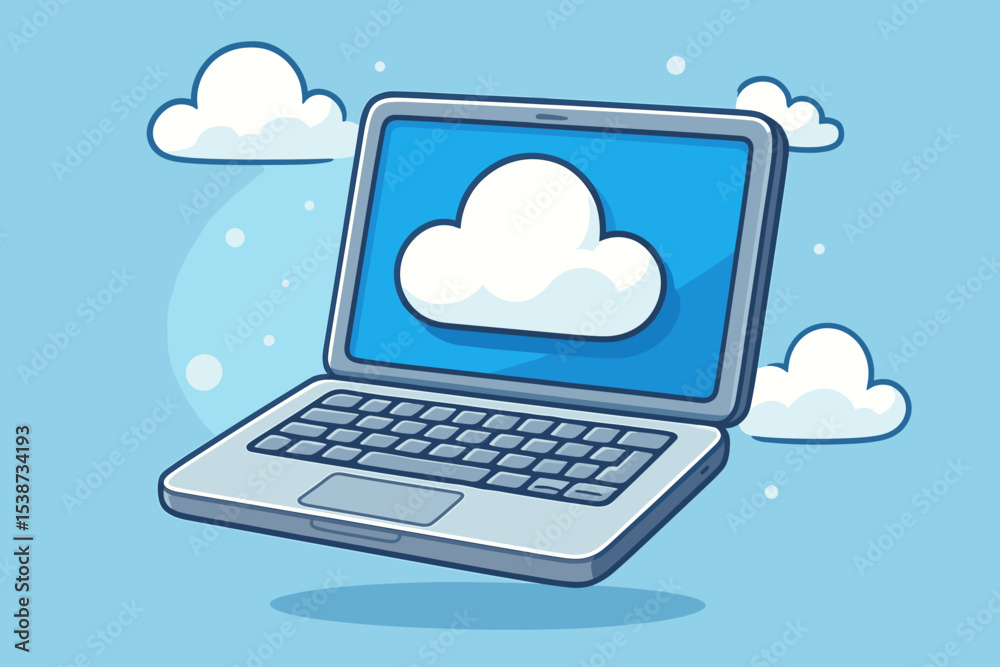 Poster cloud computing technology vector illustration. laptop computer with cloud symbol on screen represen
