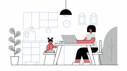 Mom Working From Home with Toddler