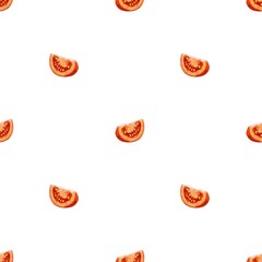 Slices of ripe tomatoes arranged in a repeating pattern against a white background for kitchen decor