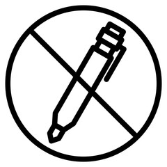 Prohibited Pen Icon Black Outline in Circle Restriction Symbol on White
