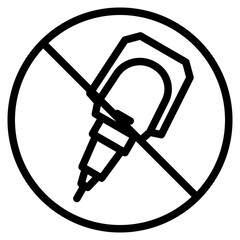 Black Line Art No Glue Gun Symbol in Bold Circular Sign